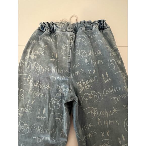 Gemma Rae Paper Bag Elastic Waist Chalk Art Graffiti Jeans Size 7 / 28 Pull On - Picture 2 of 11